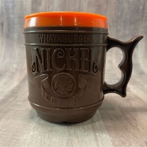 Vintage Whataburger Nickel Coffee Mug, Brown & Orange Plastic Travel Cup  No Lid